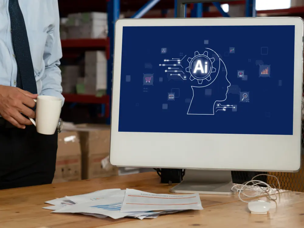 persona en la oficina con la ia en su monitor