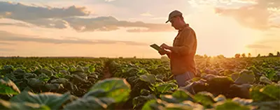 Persona analizando datos de su campo gracias a soluciones de IA y datos brindadas por WaveBI
